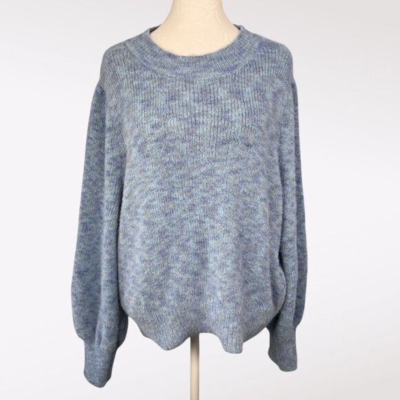 Time & Tru Metallic Knit Sweater Puff Sleeve Blue Size Large - Picture 1 of 8